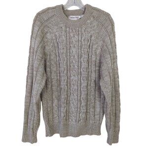 Career Club Men's Sweater Sz M Vintage 1980 Khaki Fisherman Cable Knit‎ Acrylic
